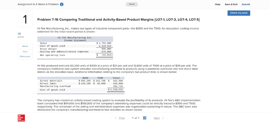  Assignment 6-3 Week 6 Problem Help Save & Exit Submit Check