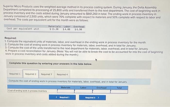  Superior Micro Products uses the weighted-average method in its process costing