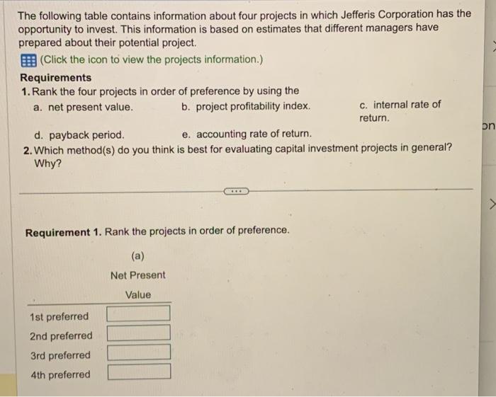  The following table contains information about four projects in which Jefferis
