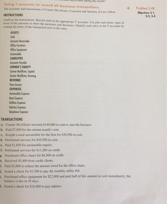  3.4 ab please? vable during the month? using T accounts to