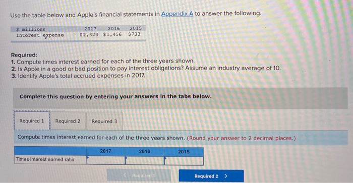  Accounting practice problem 15 Use the table below and Apple's financial