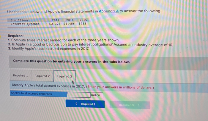 2017 2016 $2,323 $1,456 2015 $733 Required: 1. Compute times interest earned