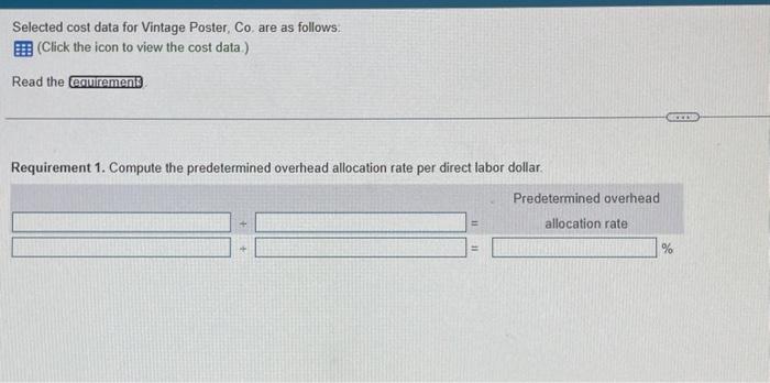 for the year. Selected cost data for Vintage Poster, Co, are as