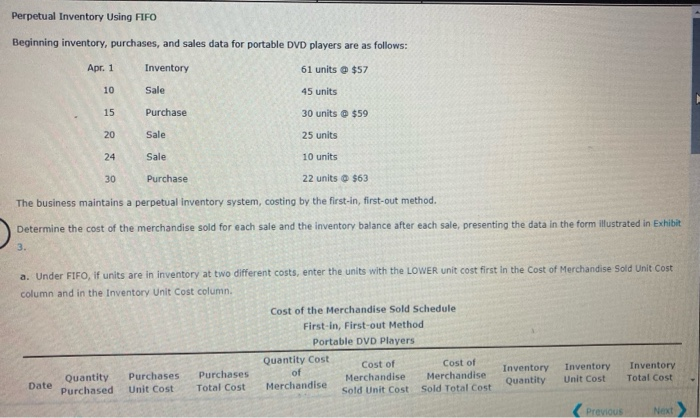  Perpetual Inventory Using FIFO Beginning inventory, purchases, and sales data for