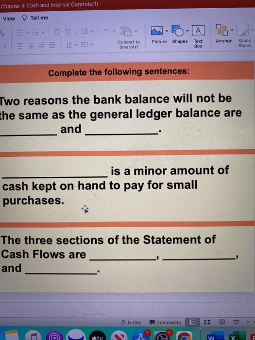 4 Cash and Internal Controls (1) Review View Tell me Aste =