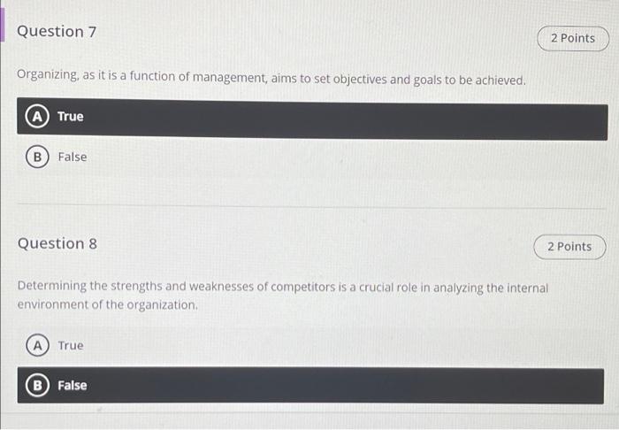 please help me Question 7 2 Points Organizing, as it is a