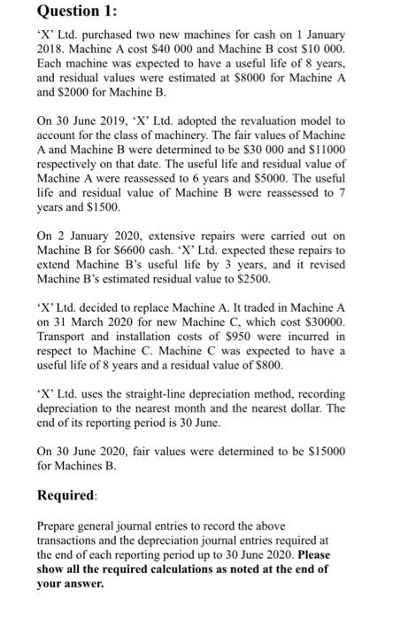  Question 1: ' X ' Ltd. purchased two new machines for