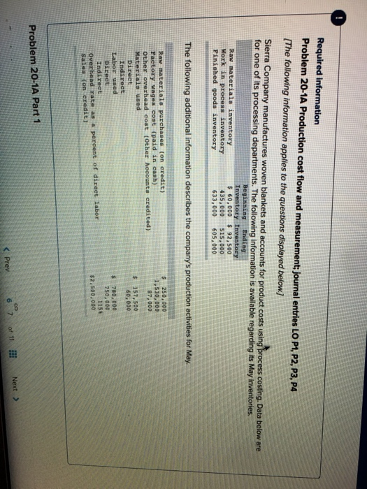  what are he correct answers for the red Problem 20-1A Production