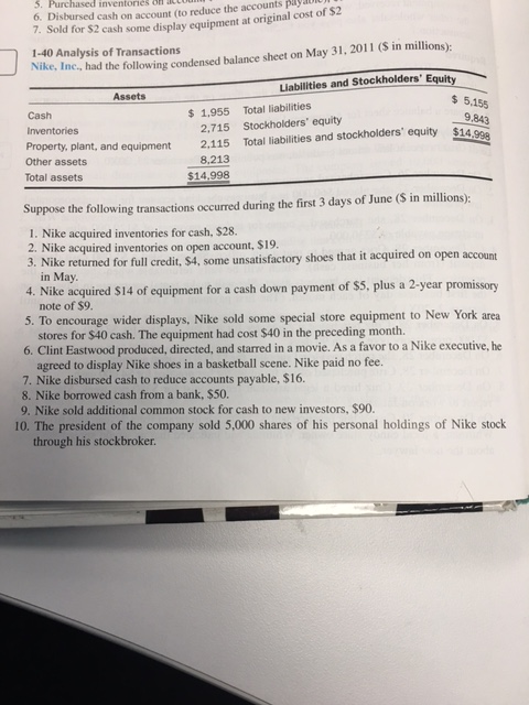Accounting (eleventh edition) 1. By using a format similiar to Exhibit 1-2