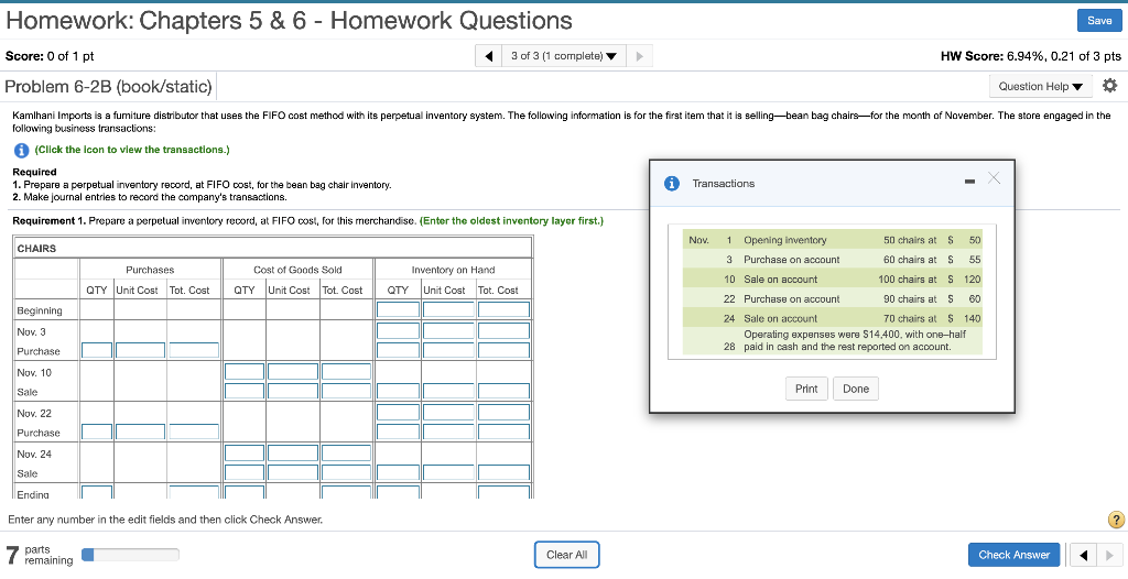  Homework: Chapters 5 & 6 - Homework Questions Save Score: 0