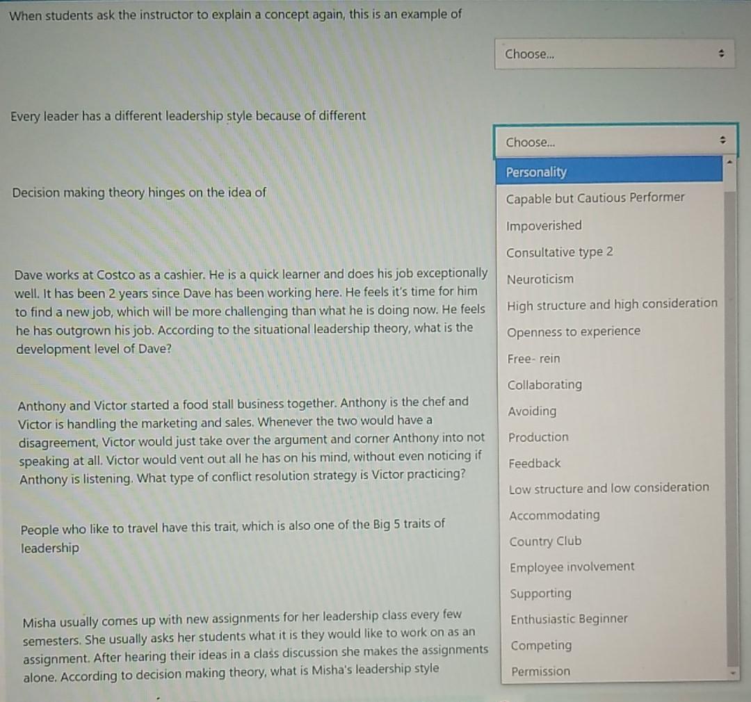  match the options When students ask the instructor to explain a