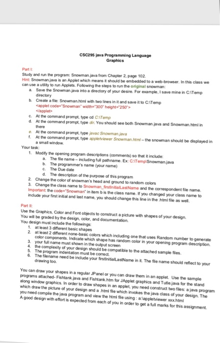  CSC295 java Programming Language Part I Study and run the program