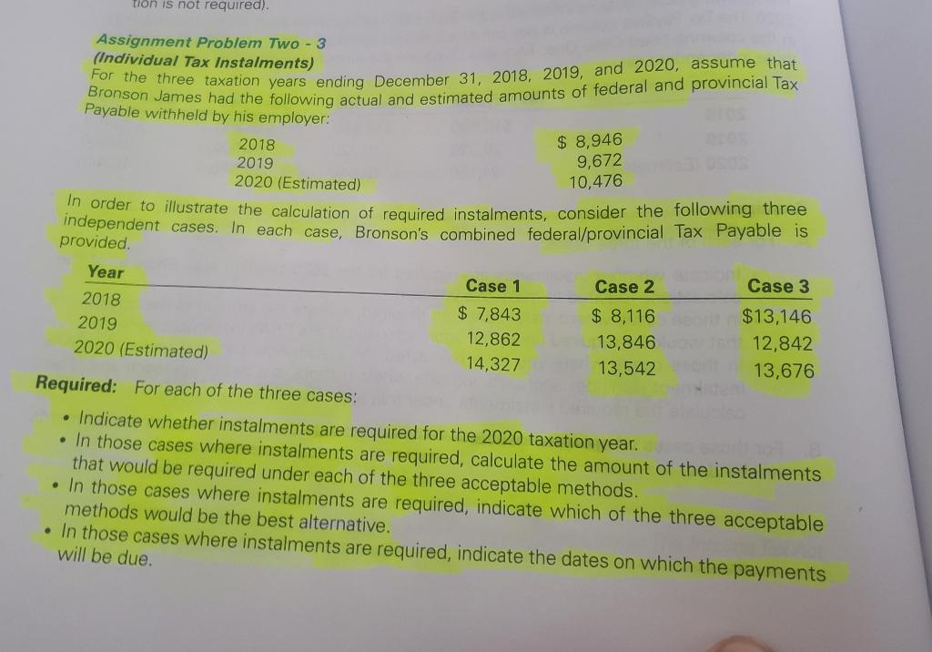 Assignment Problem Two-3: Case 1 Alternative 2, $797.50 quarterly Case 2, Alternative