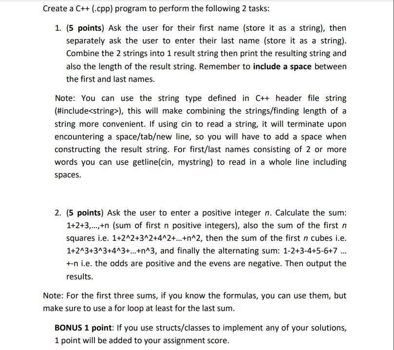  Create a C++ (.cpp) program to perform the following 2 tasks: