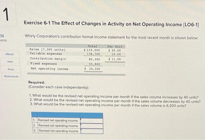  1 Exercise 6-1 The Effect of Changes in Activity on Net