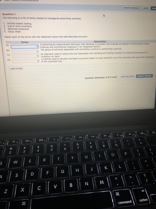  PRINTER VERSION ,SACK Question 1 The following is a list of