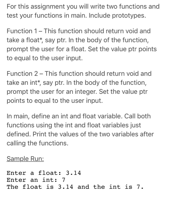  Program must be done In C. For this assignment you will