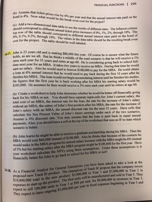 14-17Part A only, please complete in excel FINANCIAL FUNCTIONS | 299