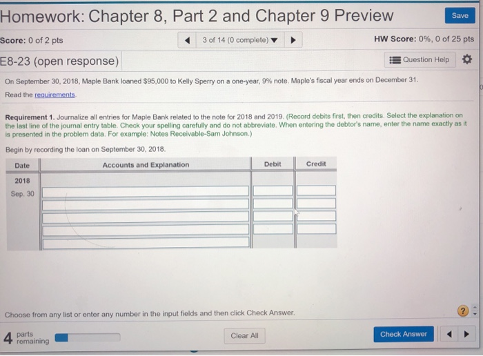  Save Homework: Chapter 8, Part 2 and Chapter 9 Preview Score: