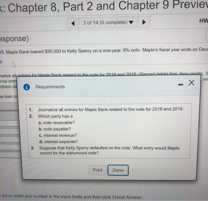 2018, Maple Bank loaned $95,000 to Kelly Sperry on a one-year, 9%