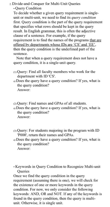  2. Divide-and-Conquer for Multi-Unit Queries Query Condition To decide whether a