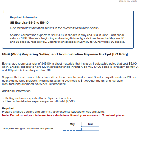  Required information SB Exercise E8-5 to E8-10 [The following information applies