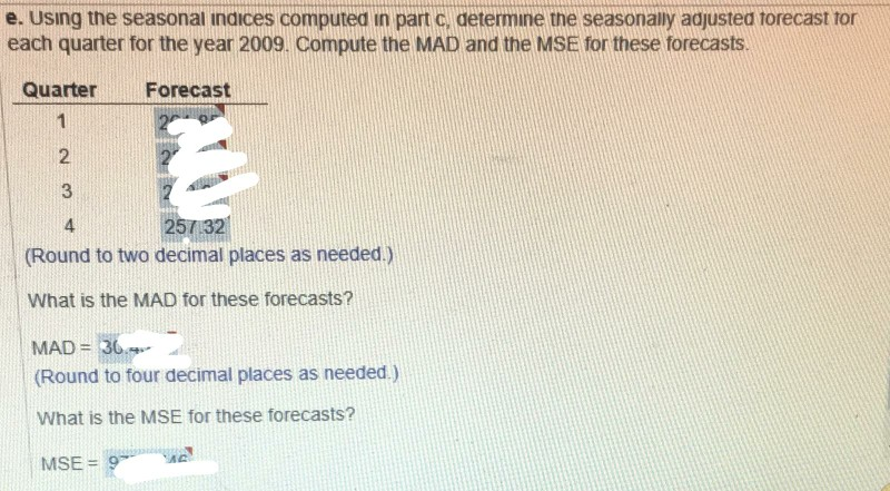 year 2009. Compute the MAD and MSE for these forecasts and discuss