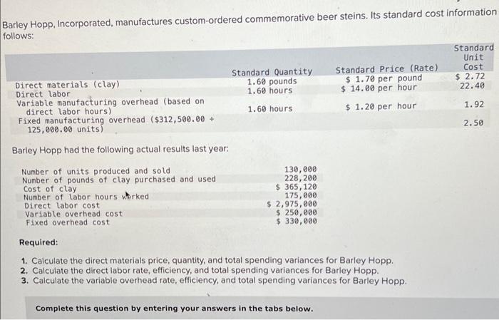  PLEASE HELP ME SOLVE!!! Barley Hopp, Incorporated, manufactures custom-ordered commemorative beer