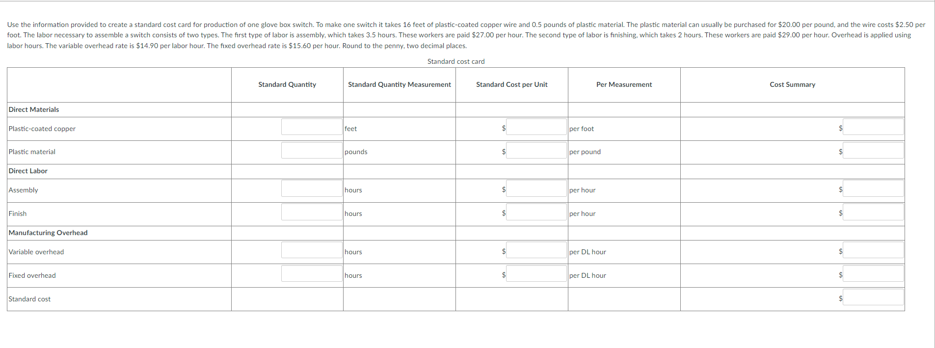 labor hours. The variable overhead rate is $14.90 per labor hour.