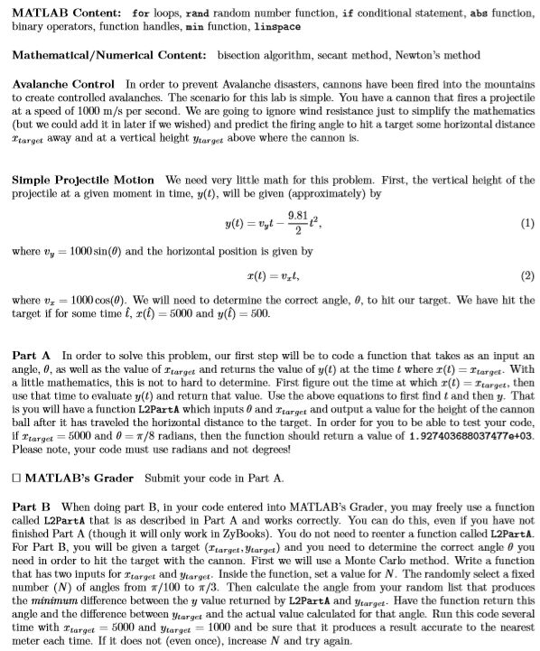  MATLAB Content: for loops, rand random number function, if conditional statement,