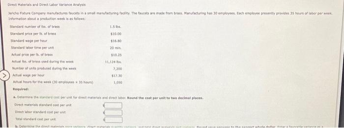 for crect matenals and direct lasse Round the cost per unit to