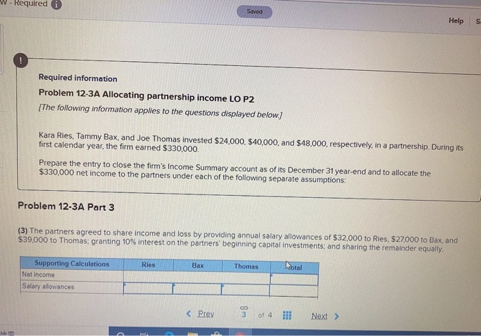  - Required i Saved Help S Required information Problem 12-3A Allocating