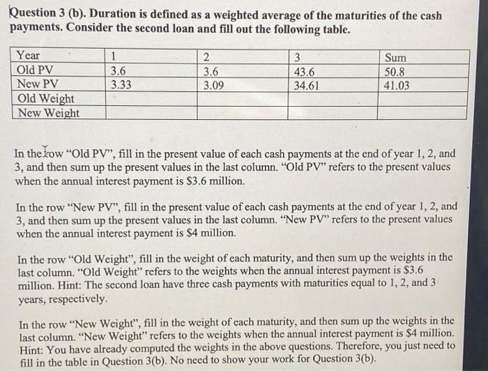  Question 3 (b). Duration is defined as a weighted average of