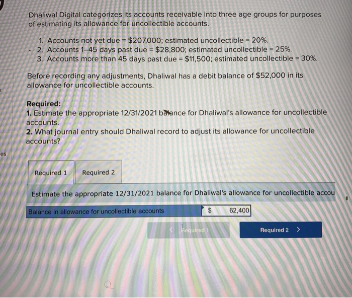  Dhaliwal Digital categorizes its accounts receivable into three age groups for