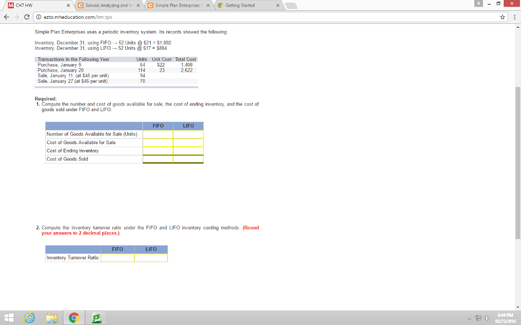 Simple Plan Enterprise uses a periodic inventory system it records showed