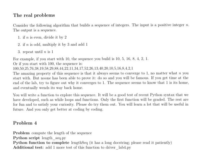  The real problems Consider the following algorithm that builds a sequence