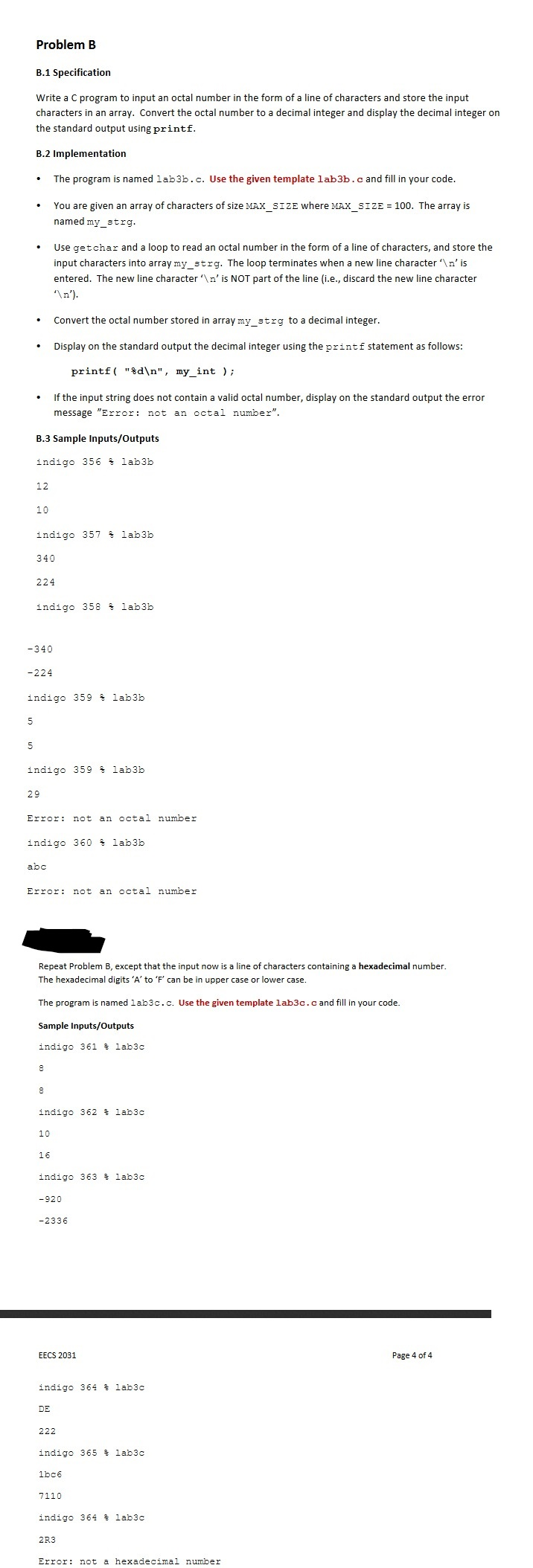  explanation with comments would be very helpful Problem B B.1 Specification