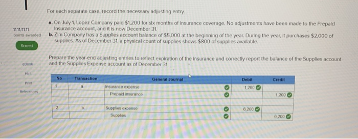  For each separate case, record the necessary adjusting entry, a. On