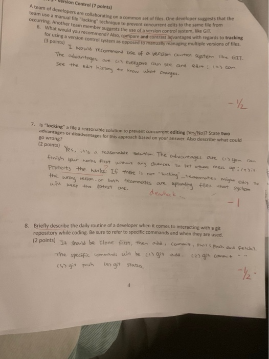  IJ Version Control (7 points) A team of developers are collaborating