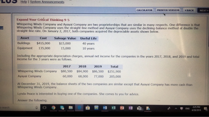  LS Help I System Announcements CALCULATOR PRIN IER VERSION 4BACKI NEXT