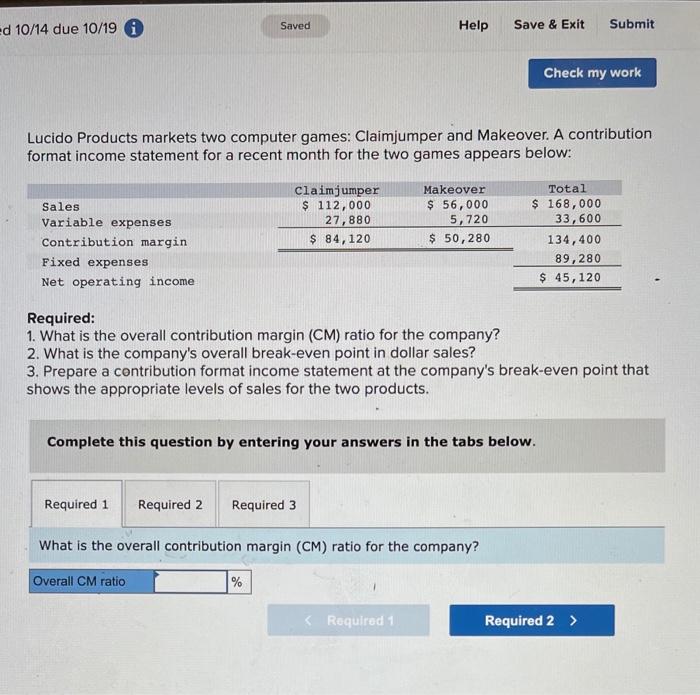  ed 10/14 due 10/19 Saved Help Save & Exit Submit Check