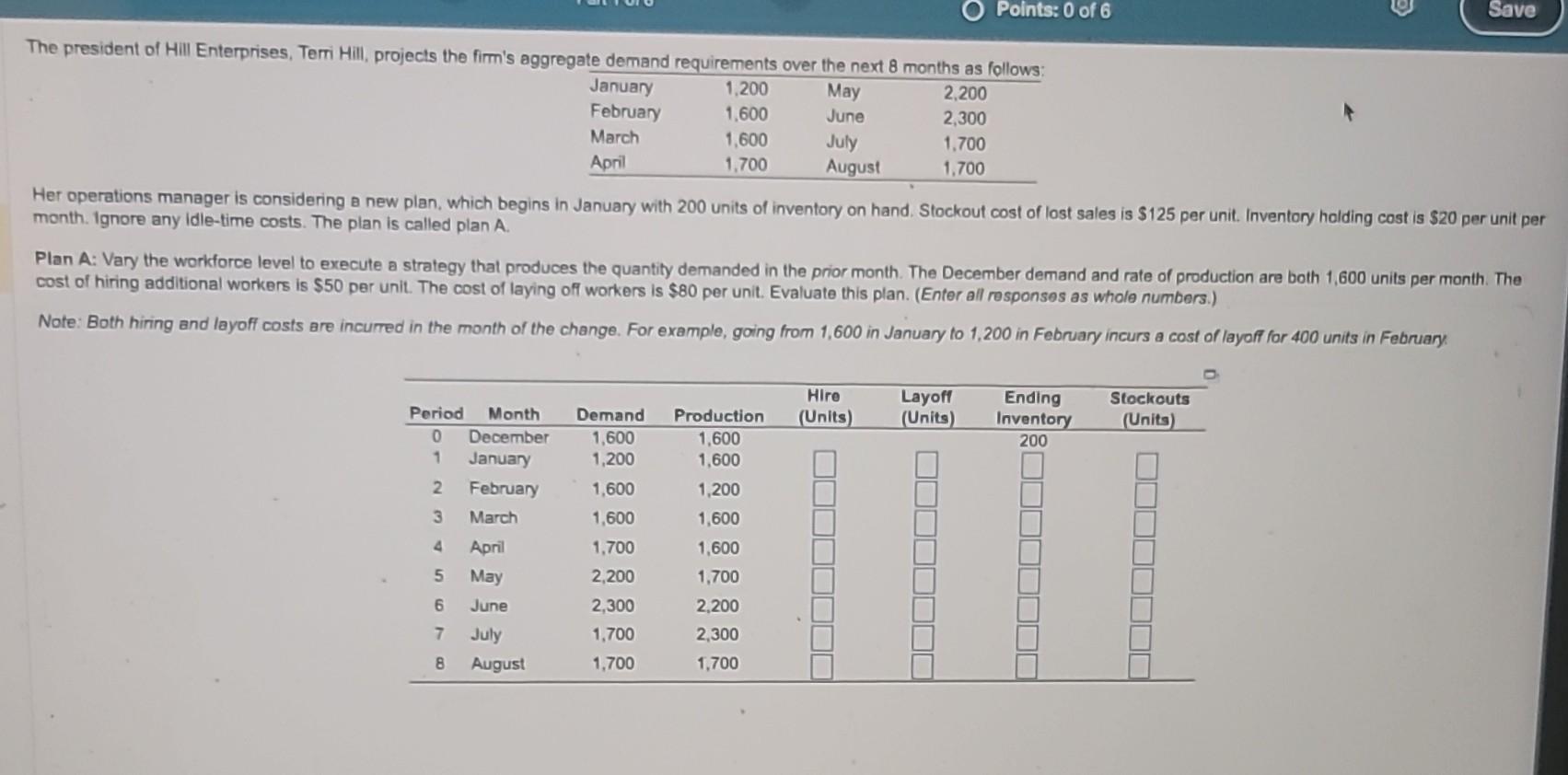  Her operations manager is considering a new plan, which begins in