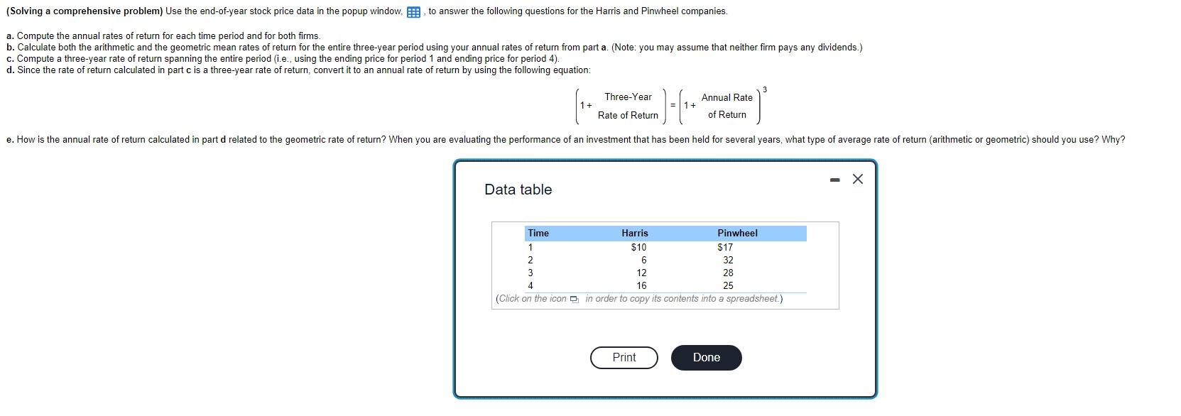  (Solving a comprehensive problem) Use the end-of-year stock price data in