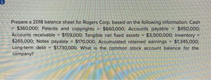  Prepare a 2018 balance sheet for Rogers Corp. based on the