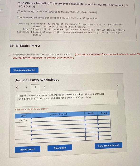 displayed below] The following selected transactions occurred for Corner Corporation: February 1