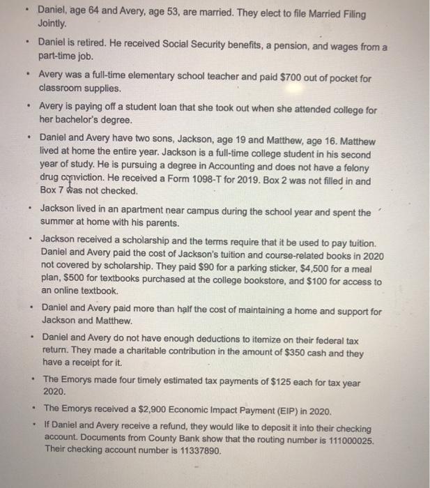  . . . Daniel, age 64 and Avery, age 53, are