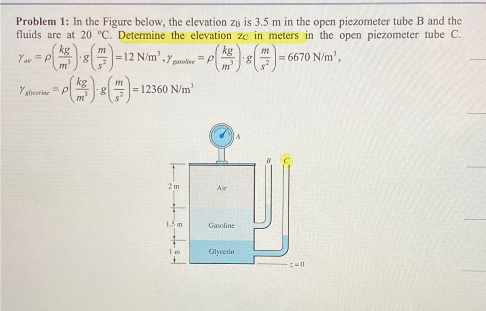  Problem 1: In the Figure below, the elevation zB is 3.5m