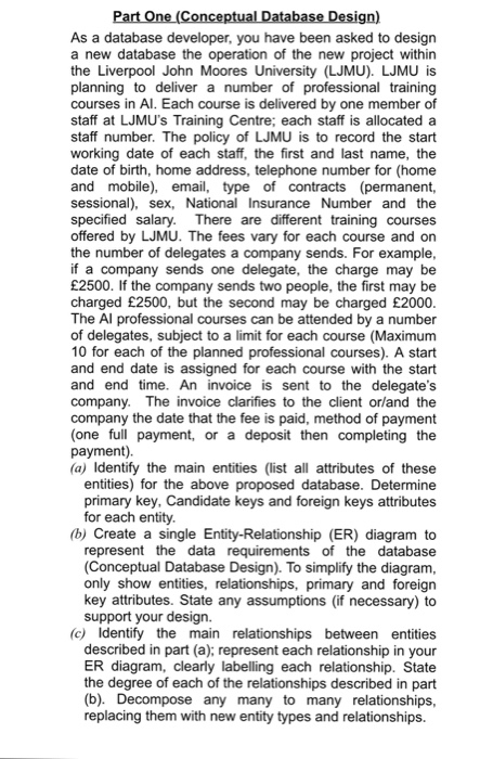  Database design and technology As a database developer, you have been