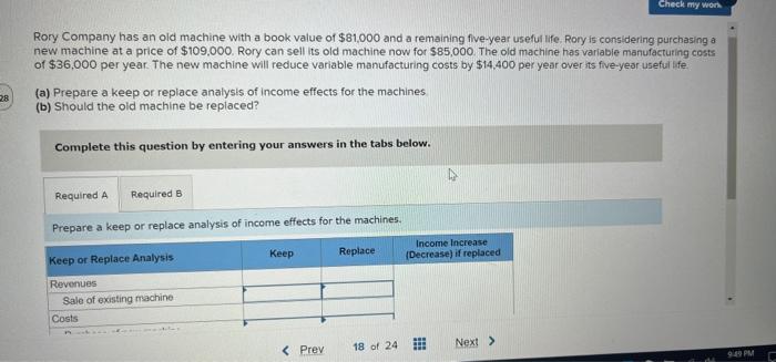  Rory Company has an old machine with a book value of