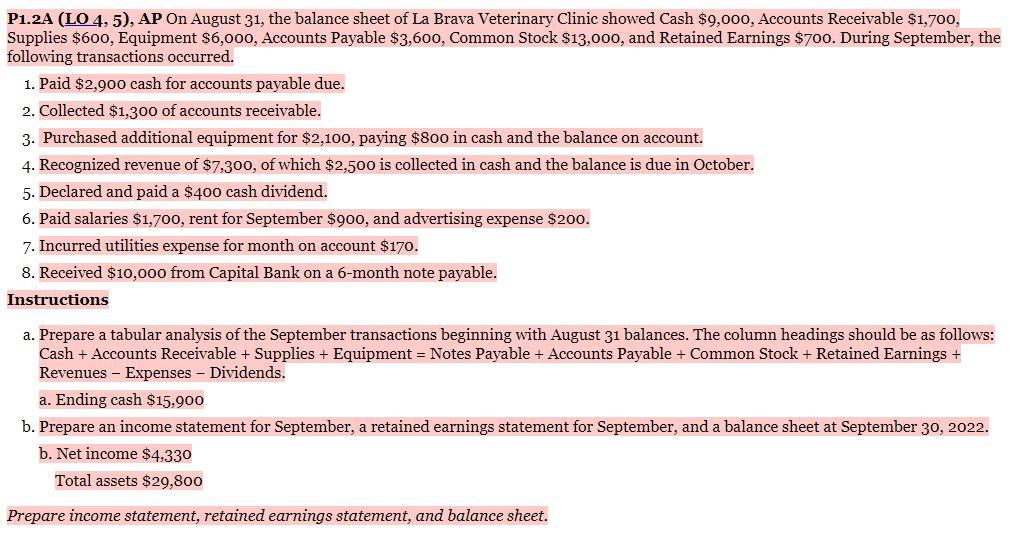 Please help me for details: P1.2A (LO 4, 5), AP On August